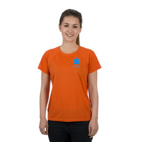 Bedrucktes Frauen Laufshirt in orange für die Sana Kliniken, München